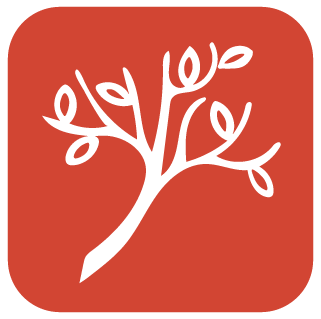 Il marchio: albero bianco su fondo terracotta